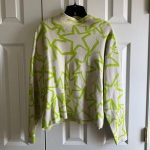 Maeve by Anthropologie Star Sweater | Lime Green Graphic | Medium